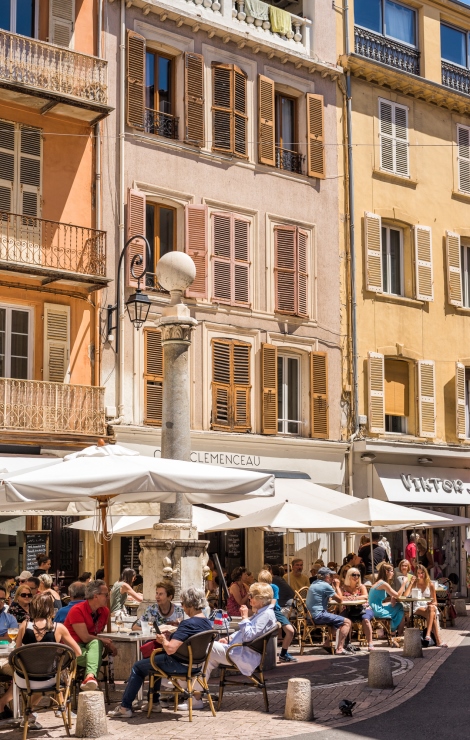Cafes in old town of Antibes, France