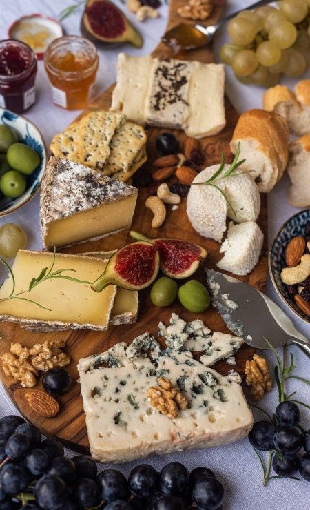 French cheeses with jam, fig, fruit, nuts